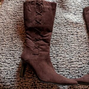 Brown Lace-Up Knee-High Boots